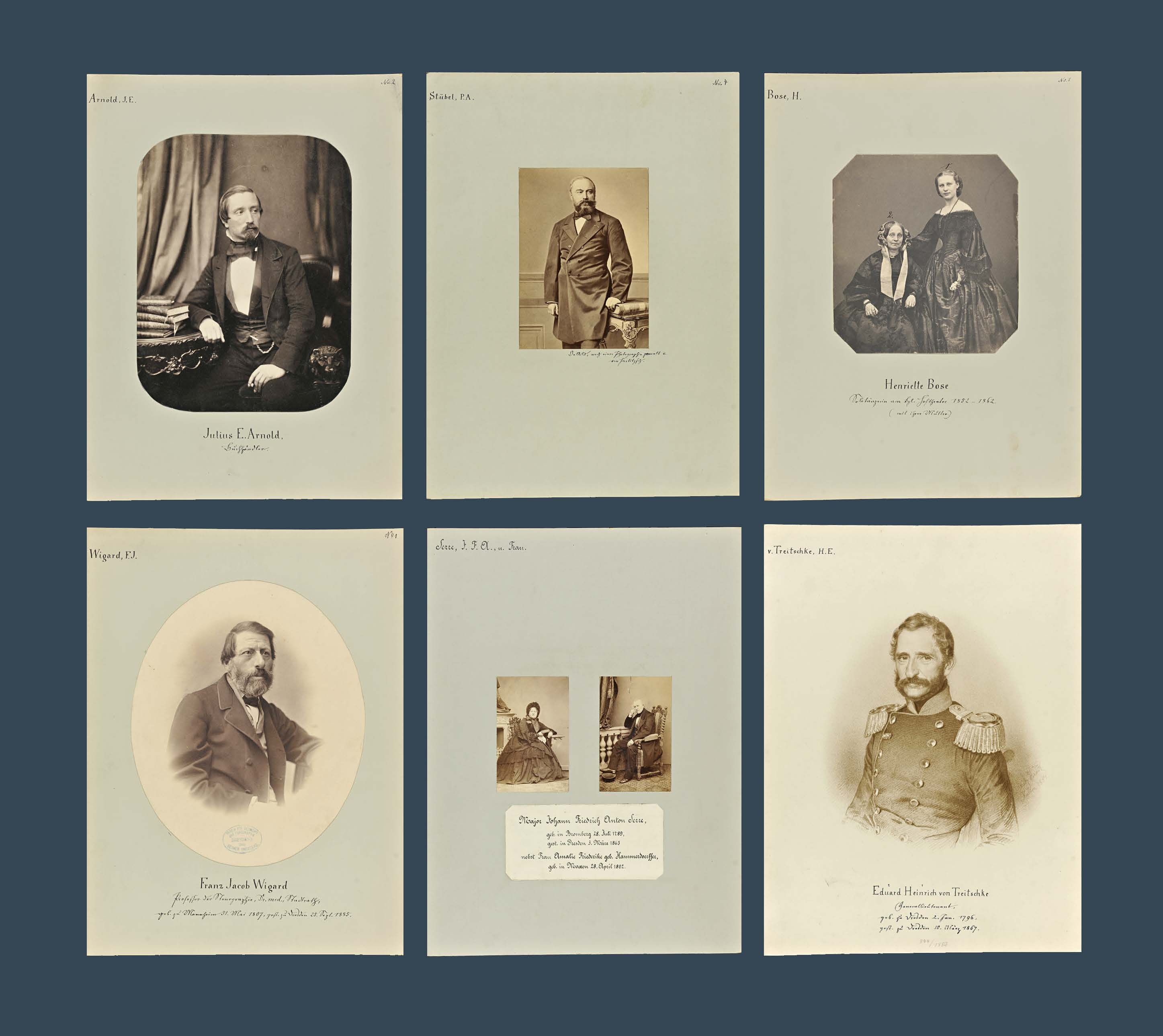 KI generiert: Das Bild zeigt das Cover eines Buches mit alten fotografischen Porträts von Dresdner Bürgern des 19. Jahrhunderts. Der Titel des Buches ist "Die im Licht steh’n".