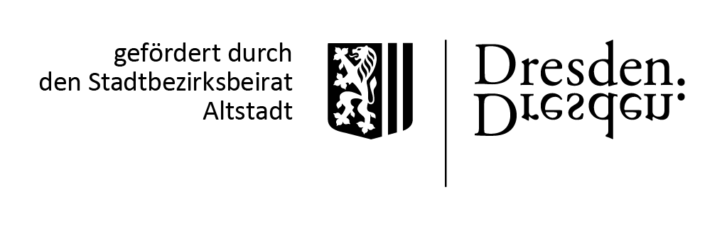 KI generiert: Das Bild zeigt das Logo des Stadtbezirksbeirats Altstadt Dresden. Es beinhaltet den Text „gefördert durch den Stadtbezirksbeirat Altstadt“ und das Dresden-Logo mit einem Wappen.